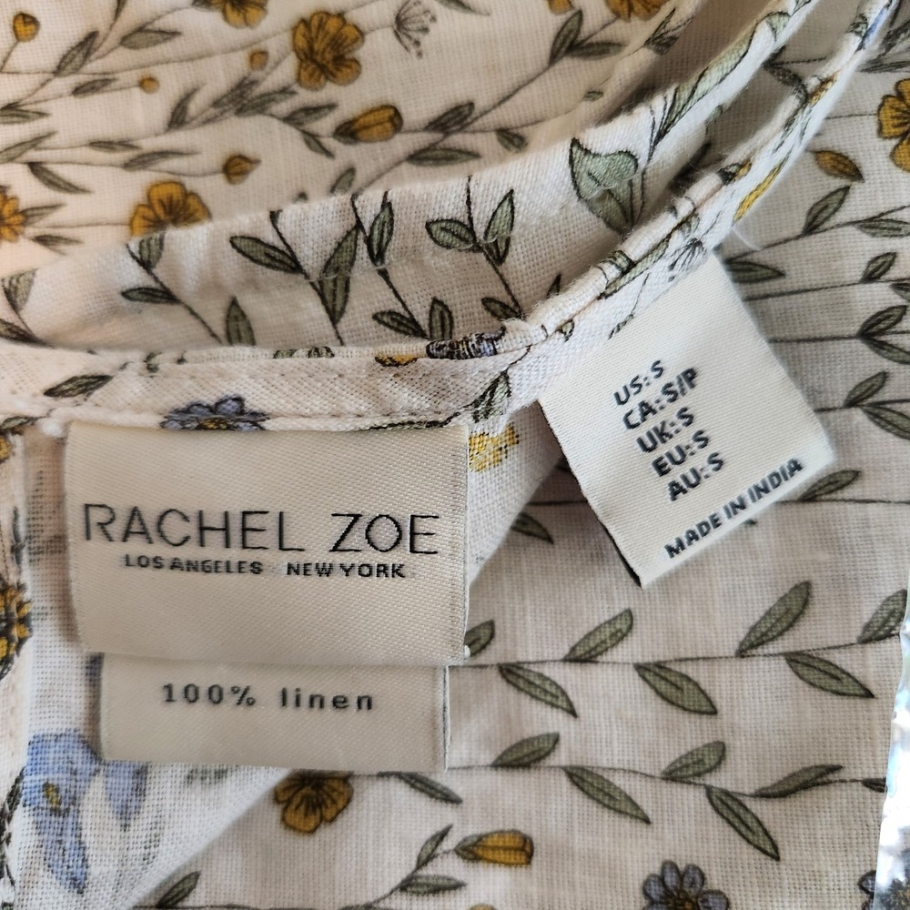 Rachel Zoe Shift Dress Cream Floral 100% Linen Sleeveless Garden Party Small - Picture 6 of 7